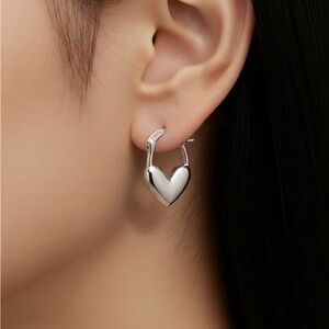 Elegant Silver Heart Hoop Earrings